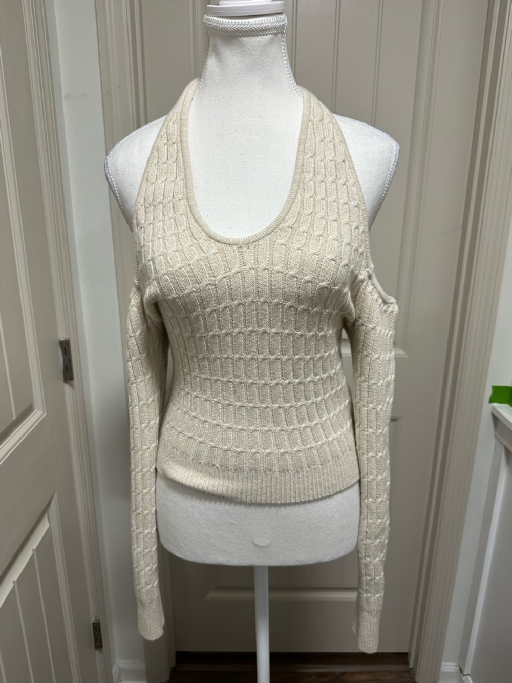 Abercrombie & Fitch Cream Off-Shoulder Halter Knit Sweater